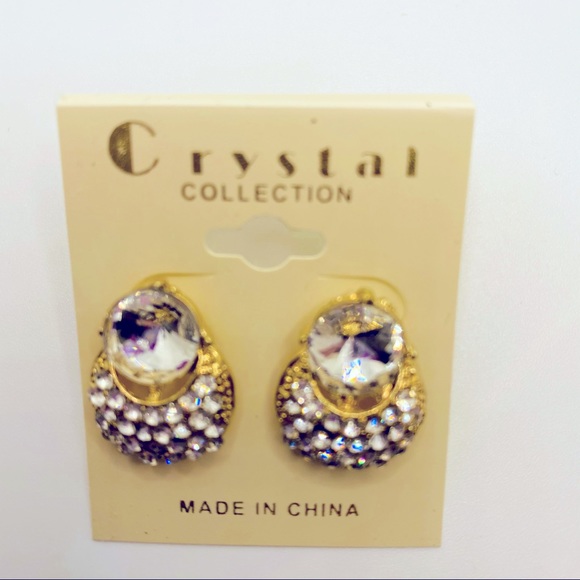 Earrings Crystal Clear set in golden tone!STUNNING - Picture 2 of 13
